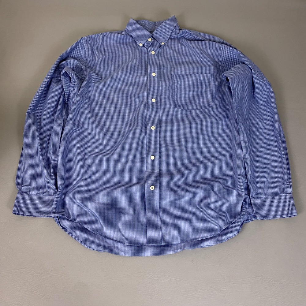 Consensus Button Down Shirt Mens Large L Easy Care Blue White Micro Check Cotton